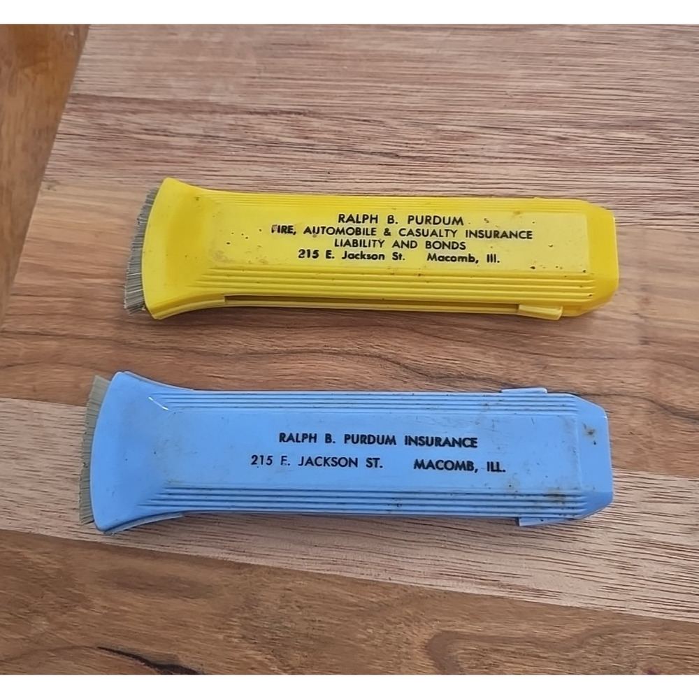 Lot of 2 Vtg Ralph B. Purdum Fire,‎ Automobile Insurance Advertising Brushes